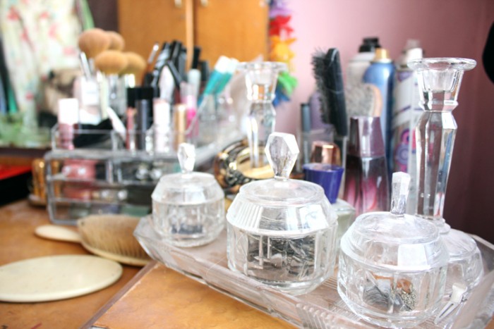 vintage glass dressing table set