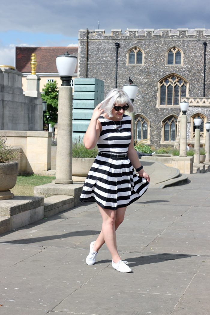 black and white striped dress