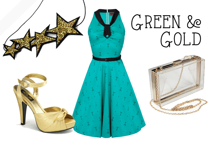 green cocktail print dress