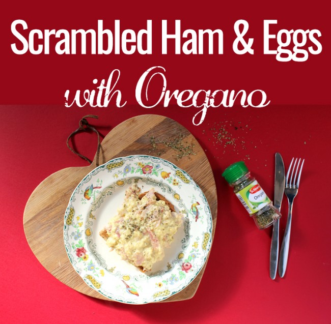 scrambled ham and eggs with schwartz oregano