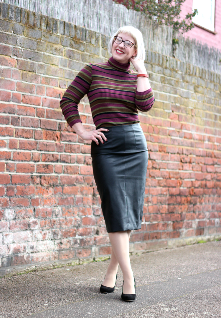 Leather Pencil Skirt outfit with Roll Neck Jumper
