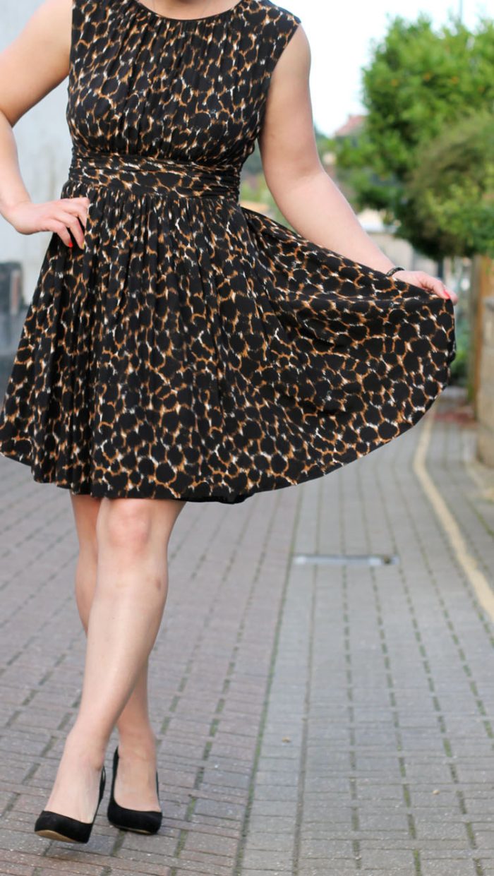 Leopard print Mini dress with black court shoes