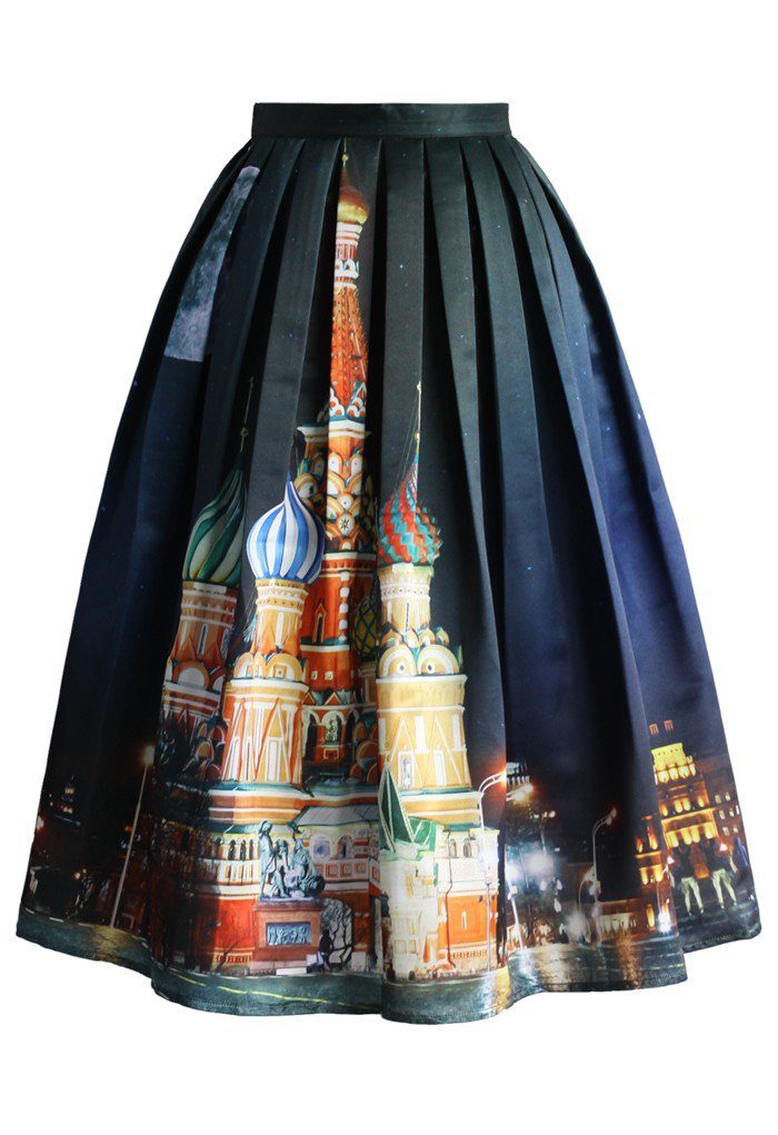 Novelty Print Midi Skirt