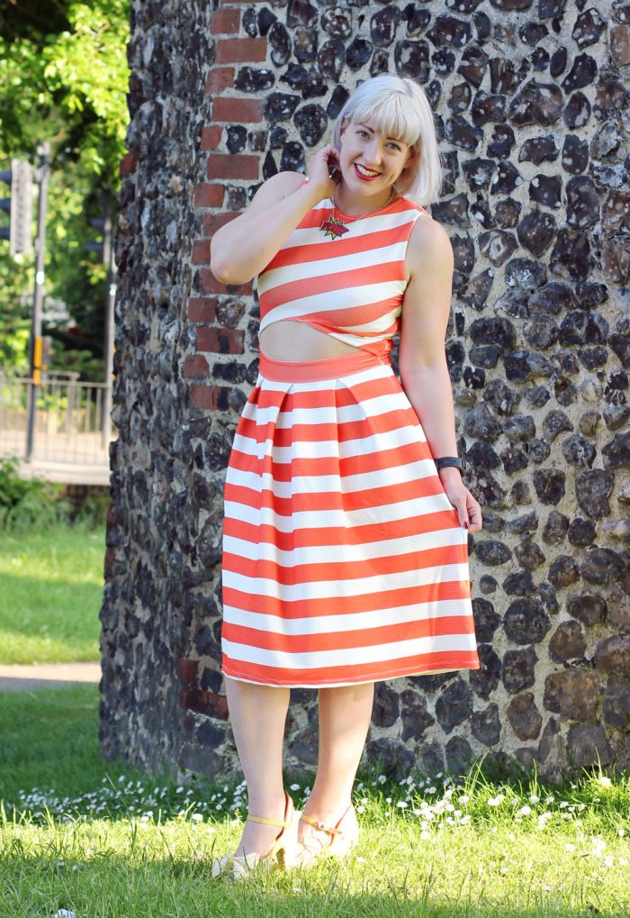 Orange and White Striped Summer Dress with Cut Out Front