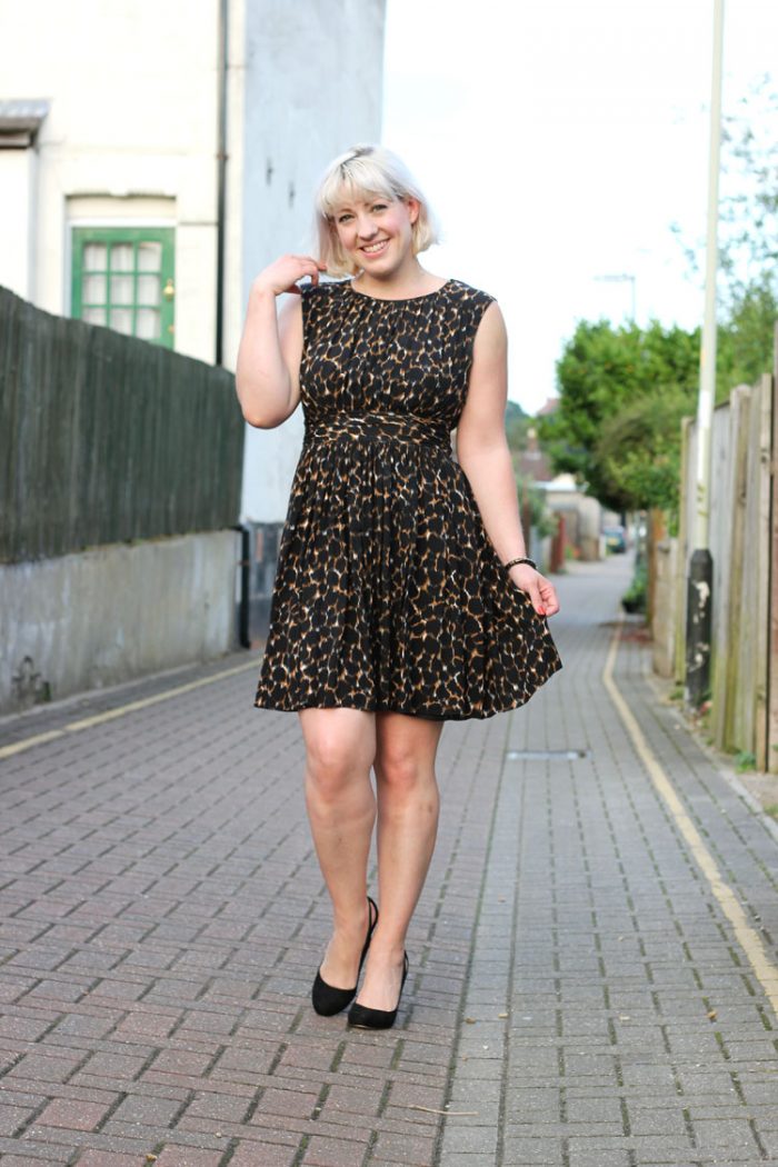 Summer chic leopard print dress with tousled blonde bob