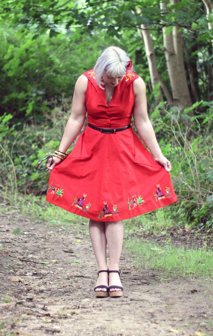 Red Vintage Inspired Summer Dress with Mexican Embroidery