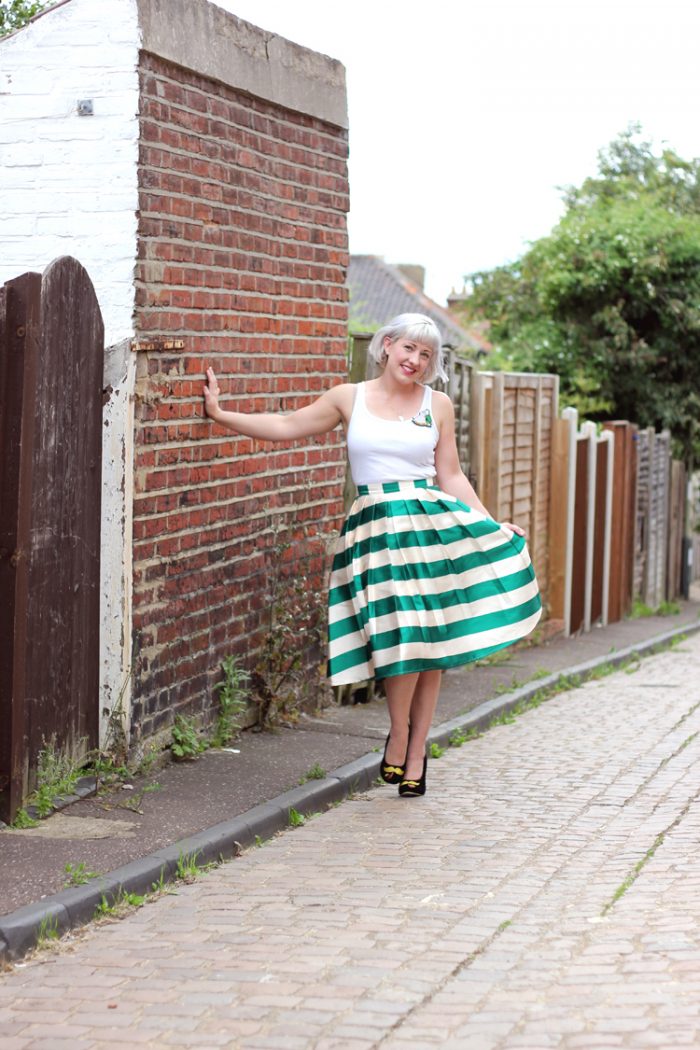 Striped evening skirt with a vest top