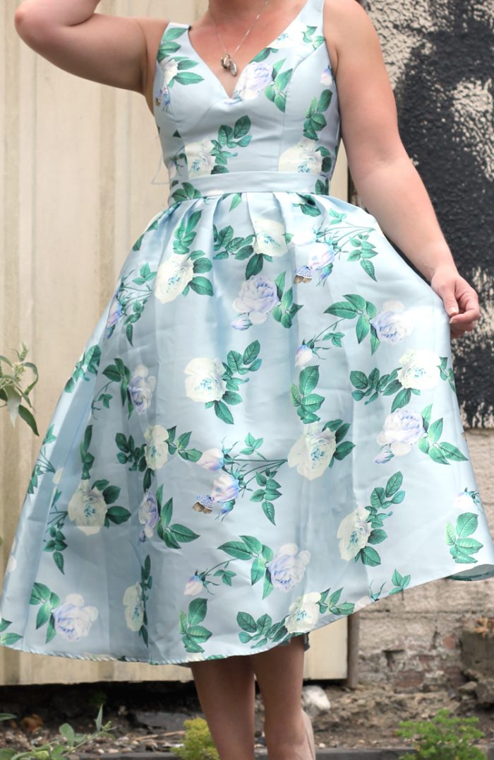 Blue Floral 50s Style Prom Dress
