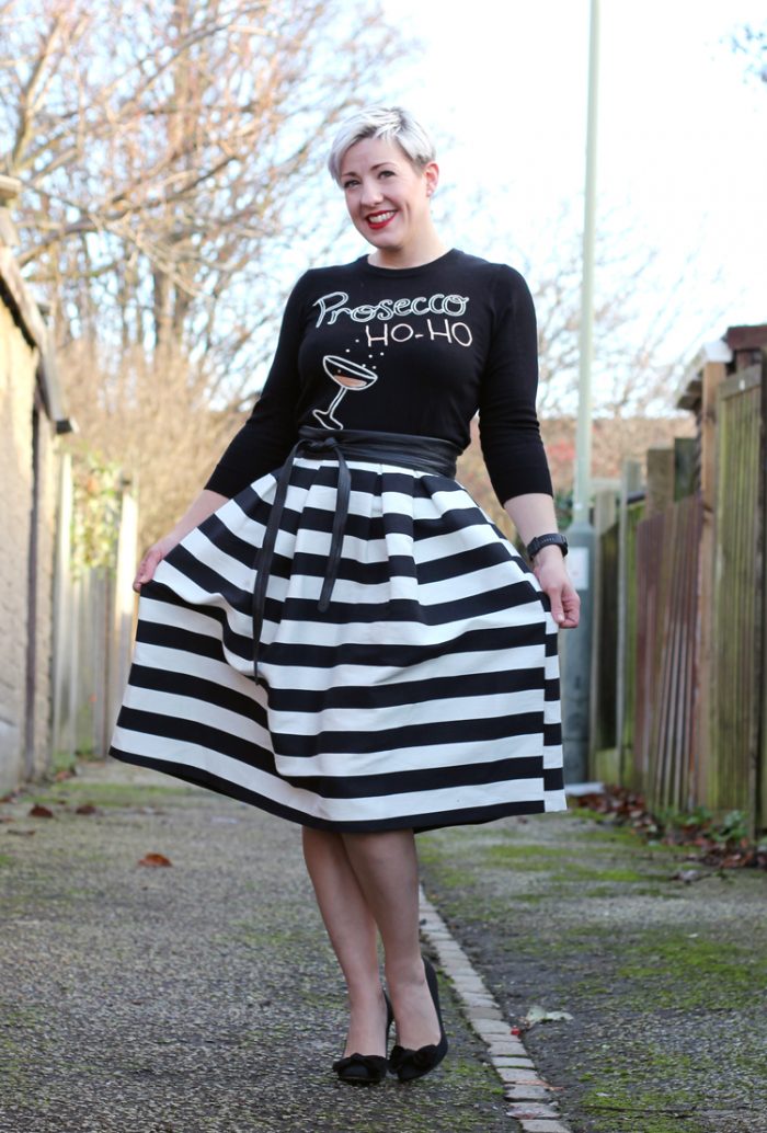 Stripes and Sequins A Classy Monochrome Christmas Jumper Outfit